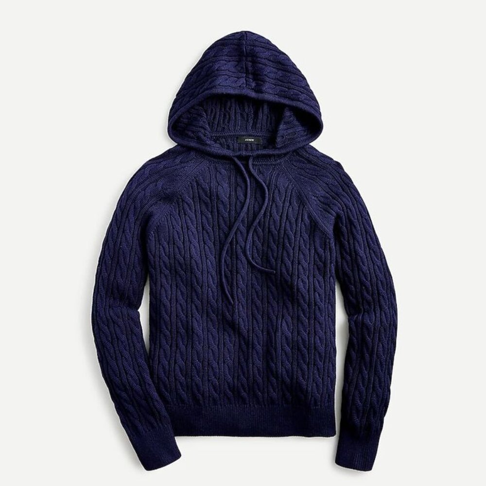 NWT J.Crew Cable-knit Hoodie in Cotton-Cashmere